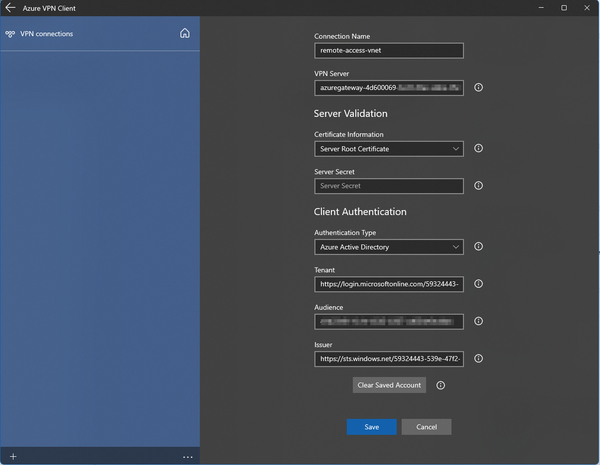 Building a Point-to-Site VPN setup to Azure using Azure AD authentication